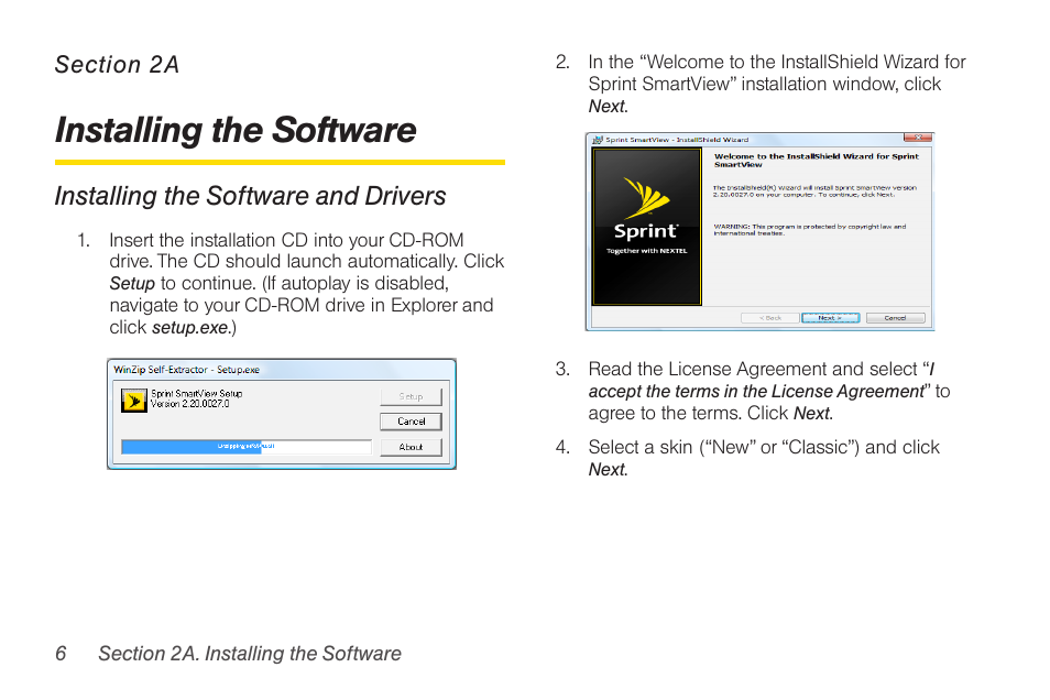 Installing the software, Installing the software and drivers | Sprint Nextel U300 User Manual | Page 14 / 32