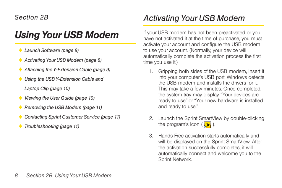 Using your usb modem, Activating your usb modem | Sprint Nextel U300 User Manual | Page 16 / 32