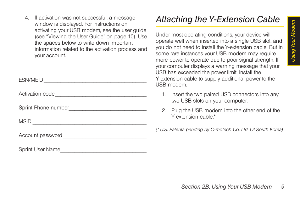 Attaching the y-extension cable | Sprint Nextel U300 User Manual | Page 17 / 32