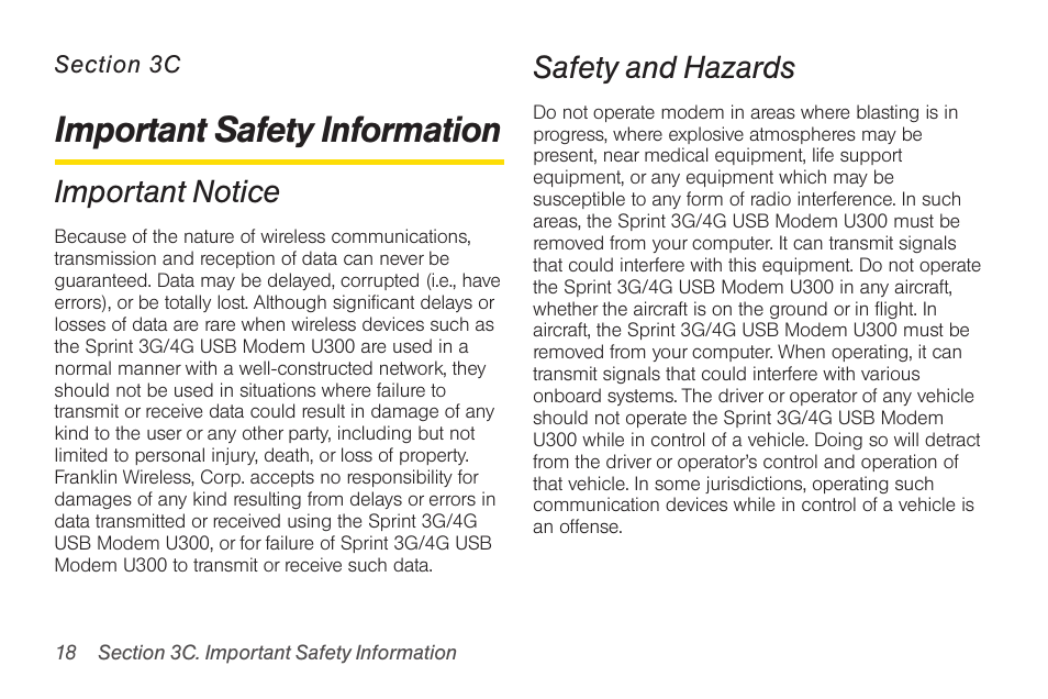 Important safety information, Important notice, Safety and hazards | Sprint Nextel U300 User Manual | Page 26 / 32
