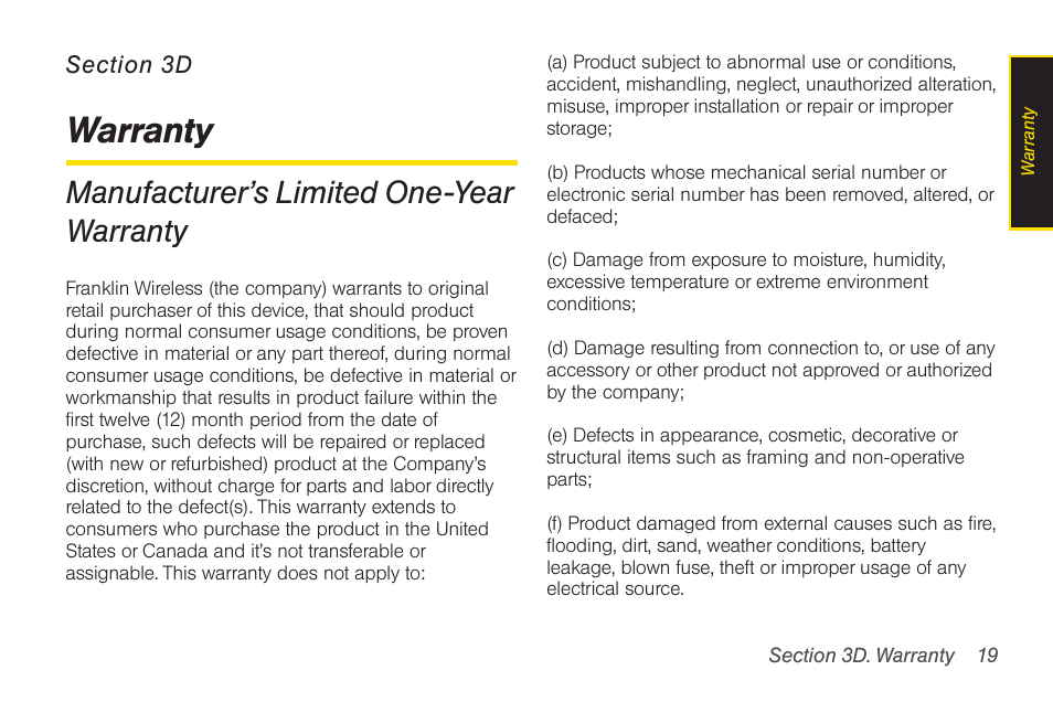 Warranty, Manufacturer’s limited one-year warranty | Sprint Nextel U300 User Manual | Page 27 / 32