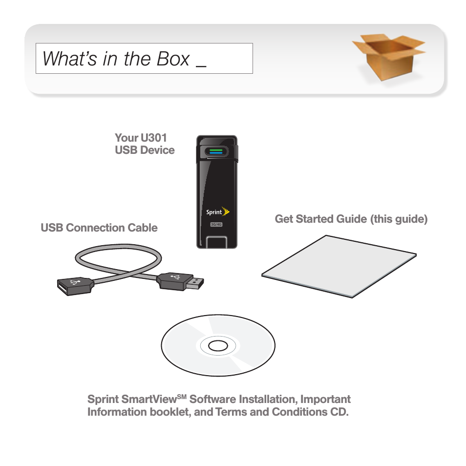 What’s in the box | Sprint Nextel U301 User Manual | Page 3 / 9