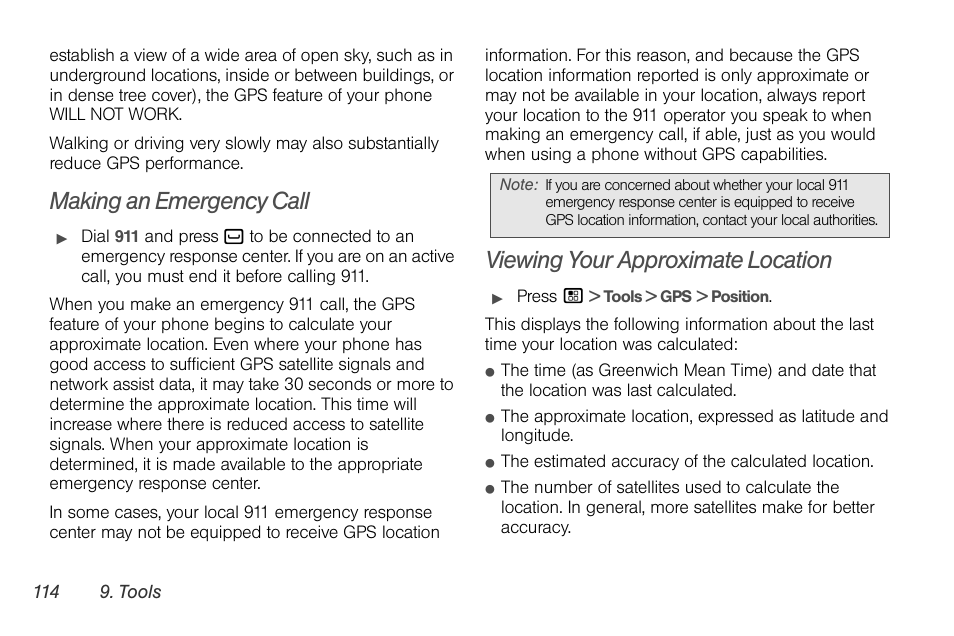 Making an emergency call, Viewing your approximate location | Sprint Nextel BRUTE I686 User Manual | Page 128 / 199