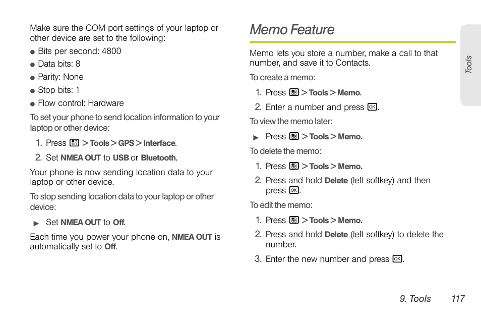 Memo feature | Sprint Nextel BRUTE I686 User Manual | Page 131 / 199