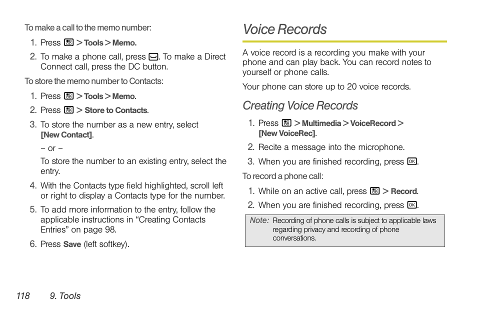 Voice records, Creating voice records | Sprint Nextel BRUTE I686 User Manual | Page 132 / 199