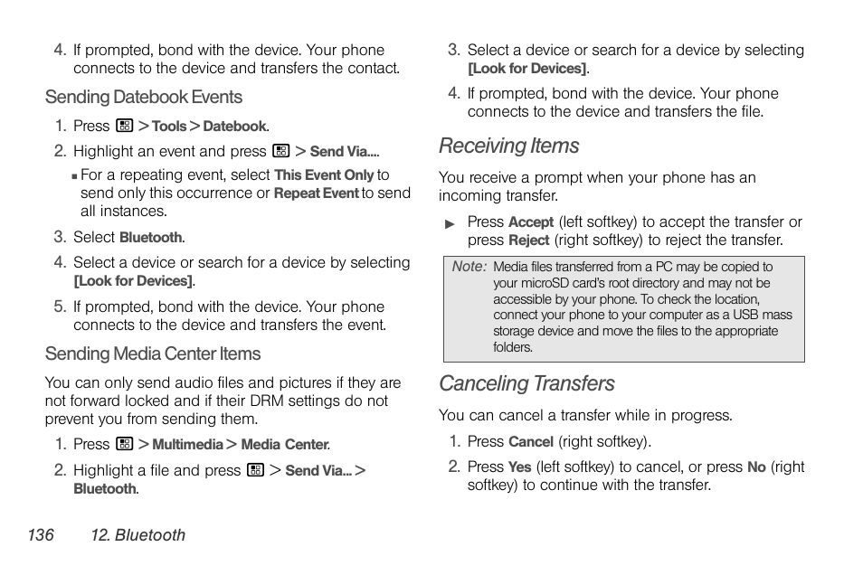 Receiving items, Canceling transfers | Sprint Nextel BRUTE I686 User Manual | Page 150 / 199