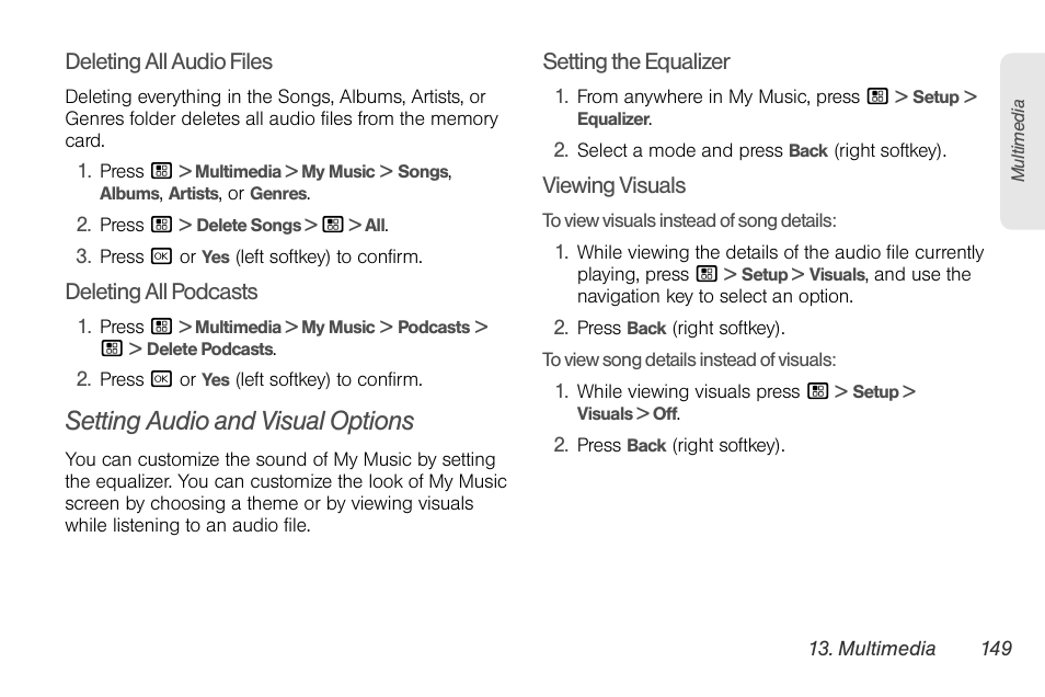Setting audio and visual options | Sprint Nextel BRUTE I686 User Manual | Page 163 / 199