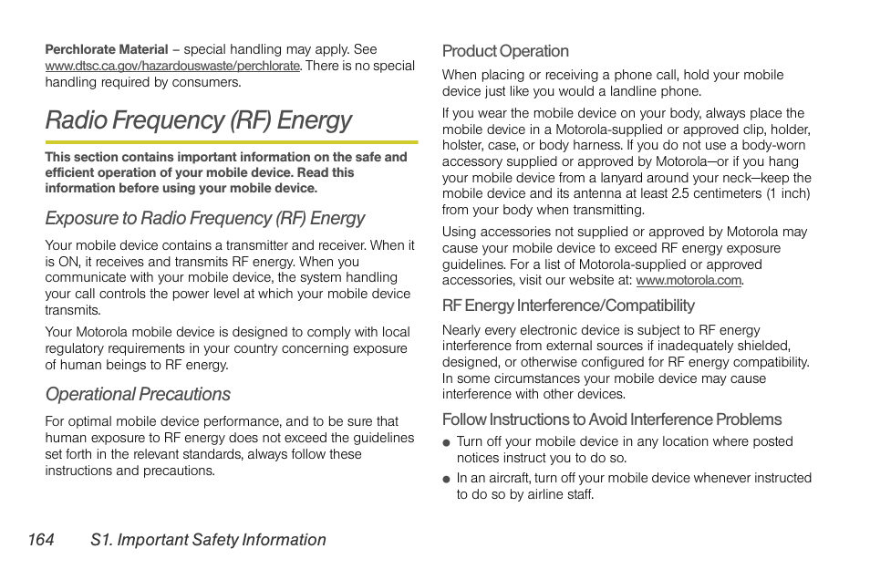 Radio frequency (rf) energy, Exposure to radio frequency (rf) energy, Operational precautions | Sprint Nextel BRUTE I686 User Manual | Page 178 / 199