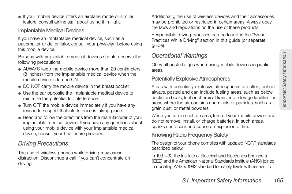 Driving precautions, Operational warnings | Sprint Nextel BRUTE I686 User Manual | Page 179 / 199