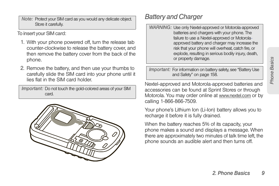 Battery and charger | Sprint Nextel BRUTE I686 User Manual | Page 23 / 199