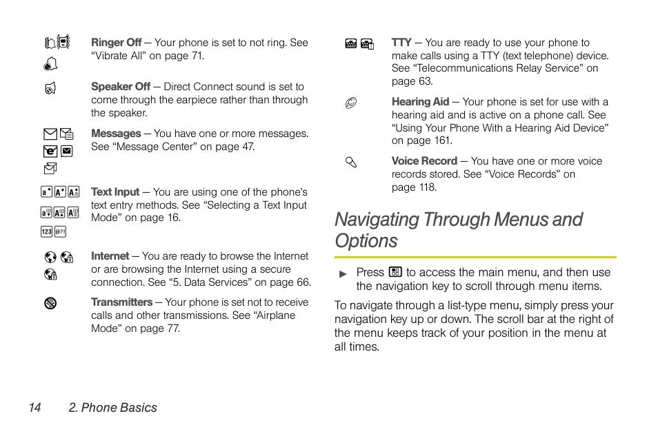 Navigating through menus and options | Sprint Nextel BRUTE I686 User Manual | Page 28 / 199