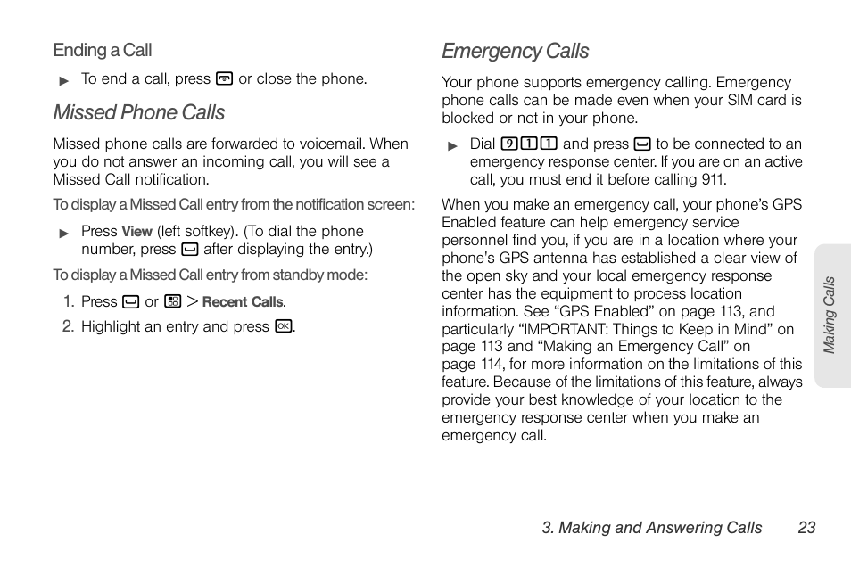 Missed phone calls, Emergency calls | Sprint Nextel BRUTE I686 User Manual | Page 37 / 199