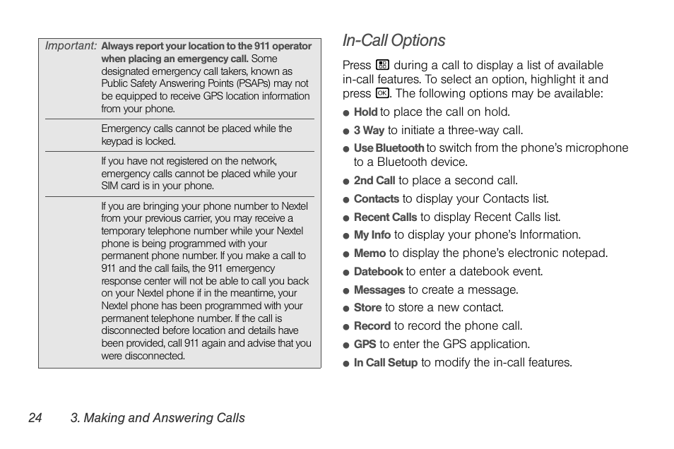 In-call options | Sprint Nextel BRUTE I686 User Manual | Page 38 / 199