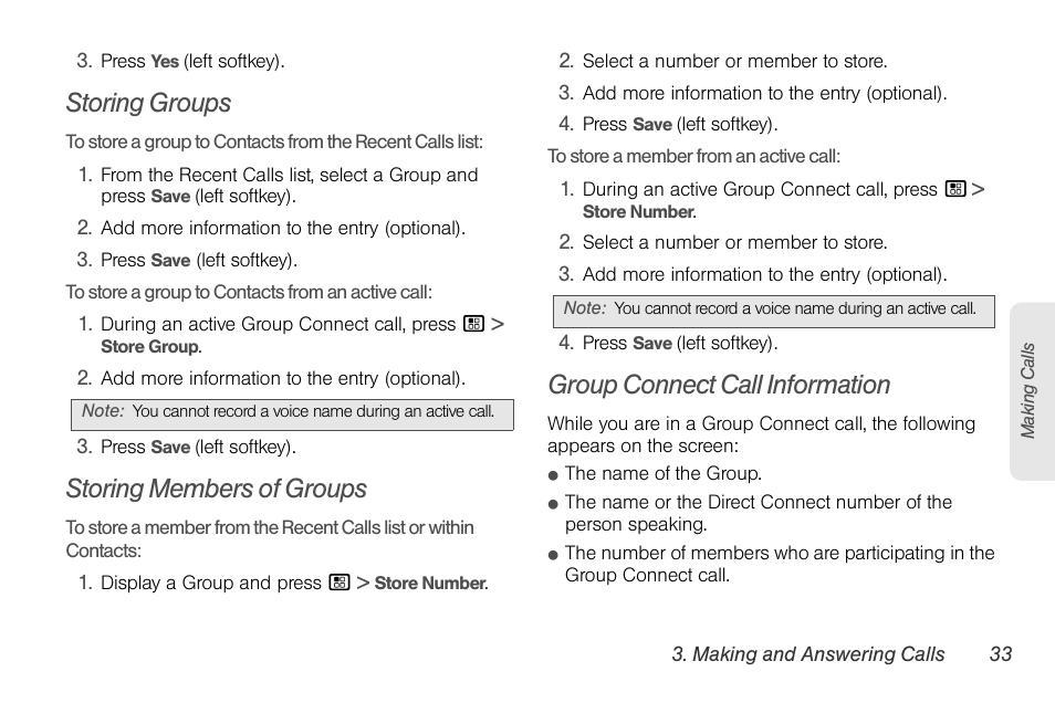 Storing groups, Storing members of groups, Group connect call information | Sprint Nextel BRUTE I686 User Manual | Page 47 / 199