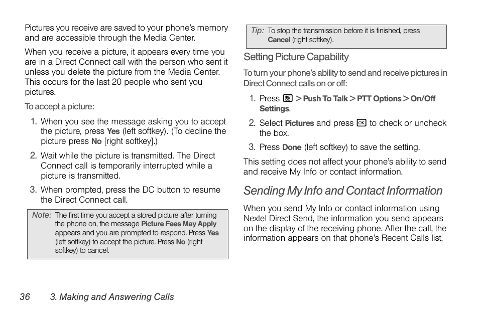 Sending my info and contact information | Sprint Nextel BRUTE I686 User Manual | Page 50 / 199