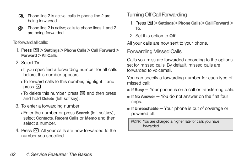 Turning off call forwarding, Forwarding missed calls | Sprint Nextel BRUTE I686 User Manual | Page 76 / 199