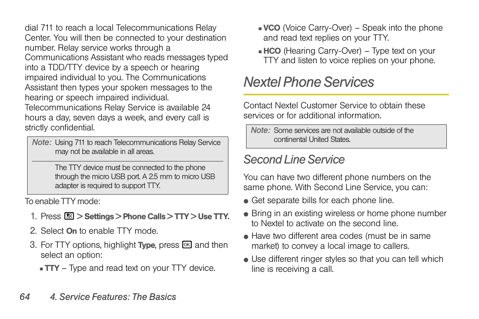 Nextel phone services, Second line service | Sprint Nextel BRUTE I686 User Manual | Page 78 / 199