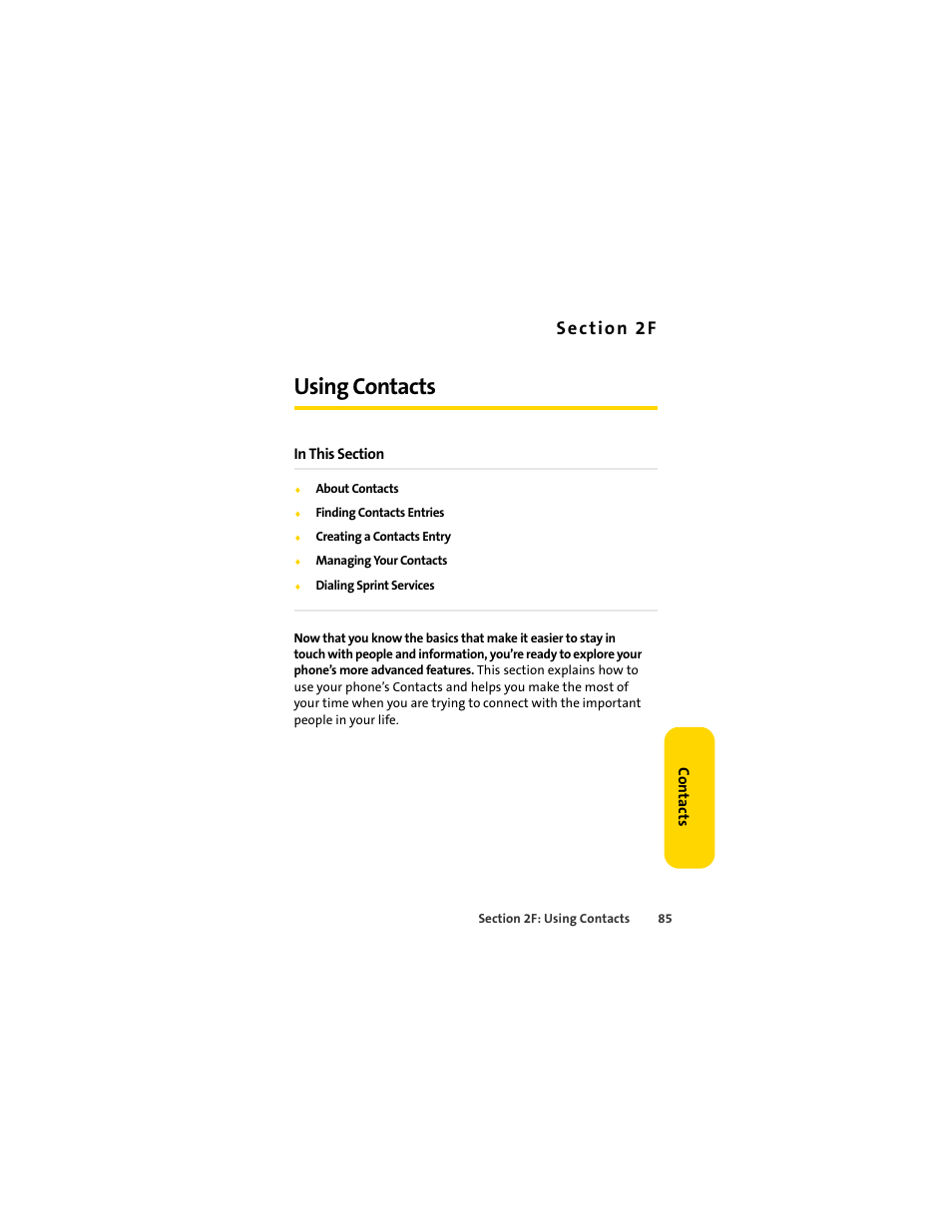 Using contacts, 2f. using contacts | Sprint Nextel MOTOSLVR L7C User Manual | Page 101 / 228