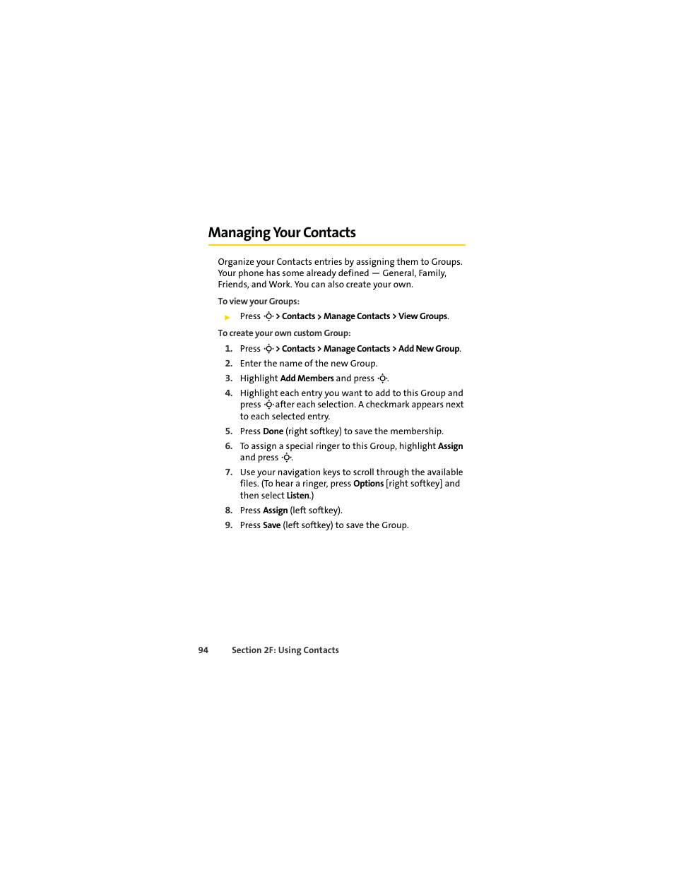 Managing your contacts | Sprint Nextel MOTOSLVR L7C User Manual | Page 110 / 228