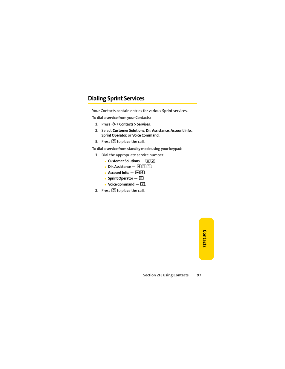 Dialing sprint services | Sprint Nextel MOTOSLVR L7C User Manual | Page 113 / 228