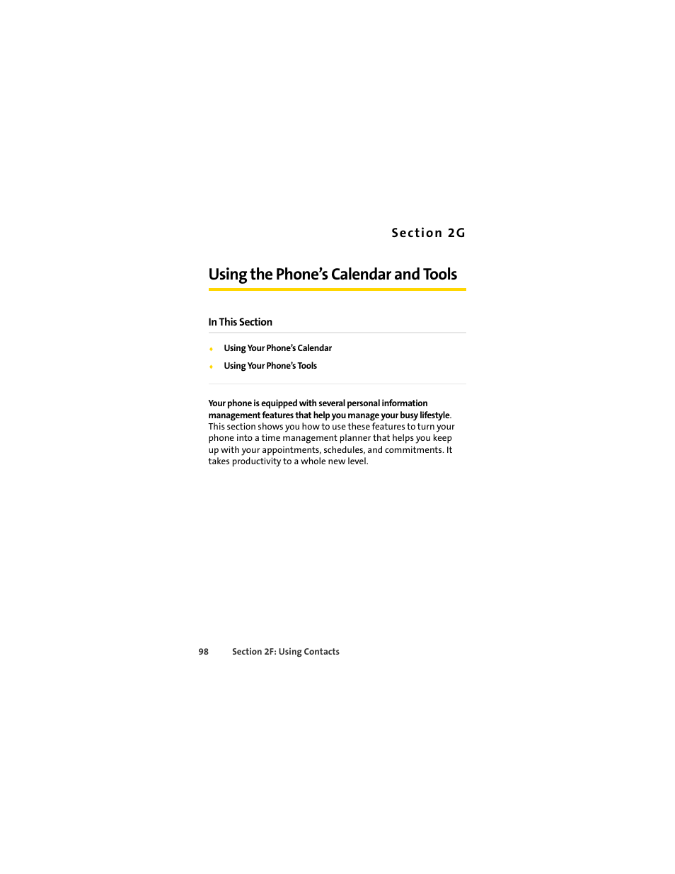 Using the phone’s calendar and tools, 2g. using the phone’s calendar and tools | Sprint Nextel MOTOSLVR L7C User Manual | Page 114 / 228