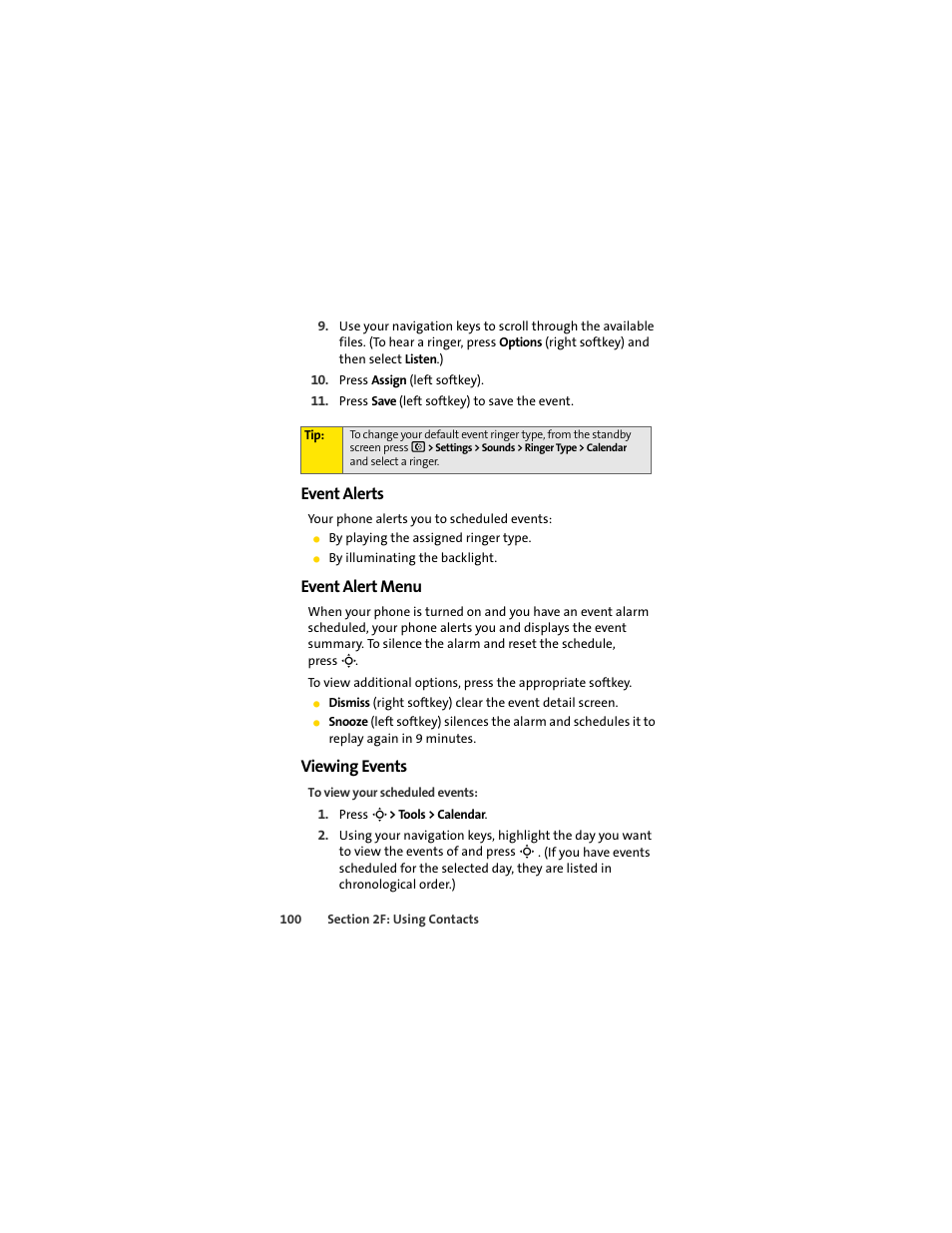 Event alerts, Event alert menu, Viewing events | Sprint Nextel MOTOSLVR L7C User Manual | Page 116 / 228