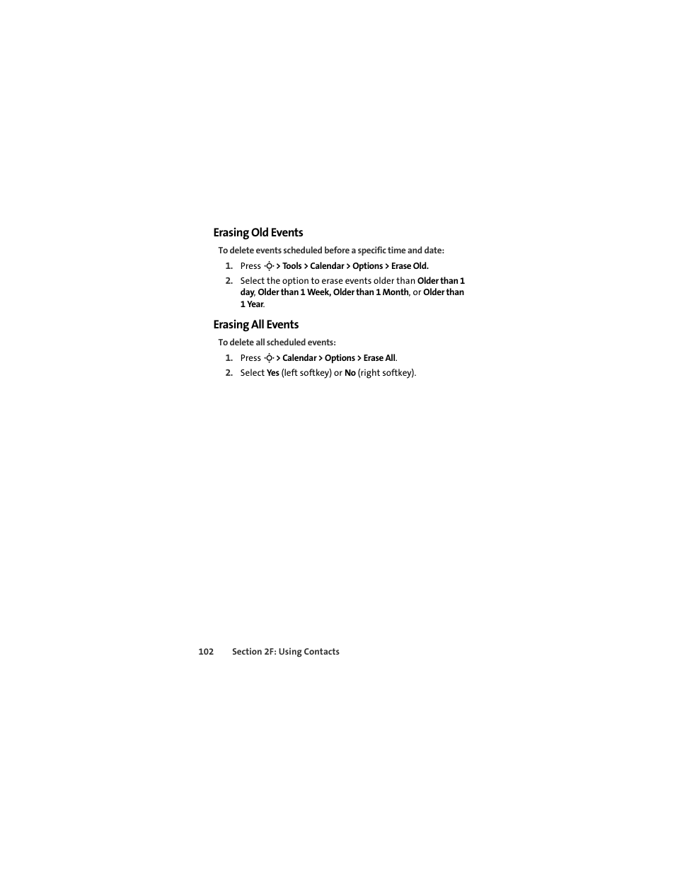 Erasing old events, Erasing all events | Sprint Nextel MOTOSLVR L7C User Manual | Page 118 / 228