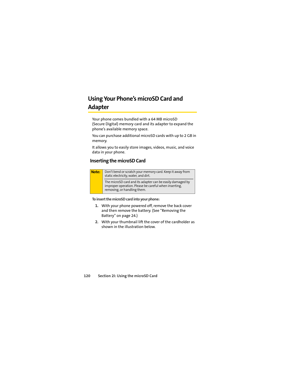 Using your phone’s microsd card and adapter, Inserting the microsd card | Sprint Nextel MOTOSLVR L7C User Manual | Page 136 / 228