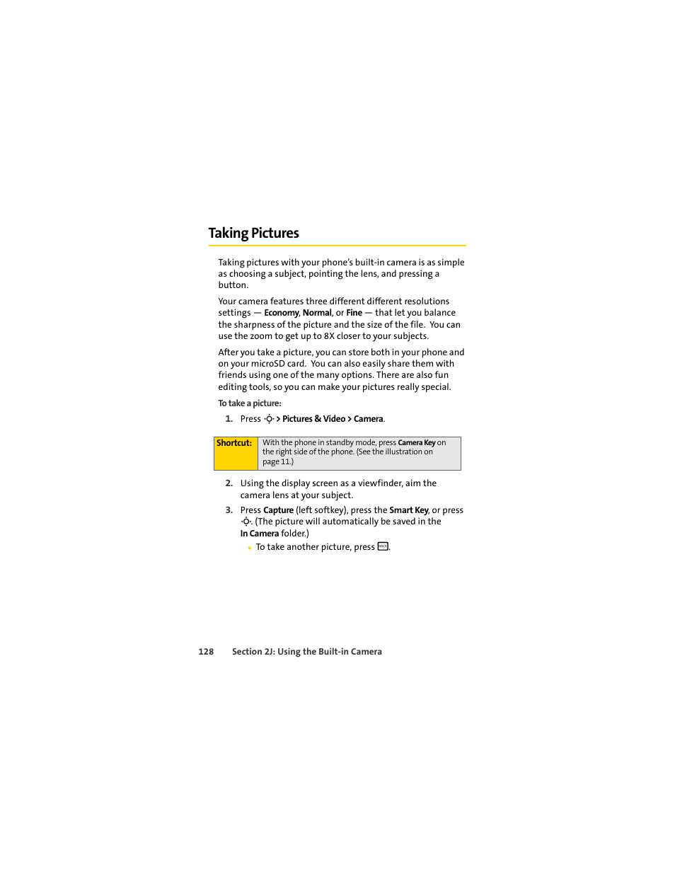 Taking pictures | Sprint Nextel MOTOSLVR L7C User Manual | Page 144 / 228