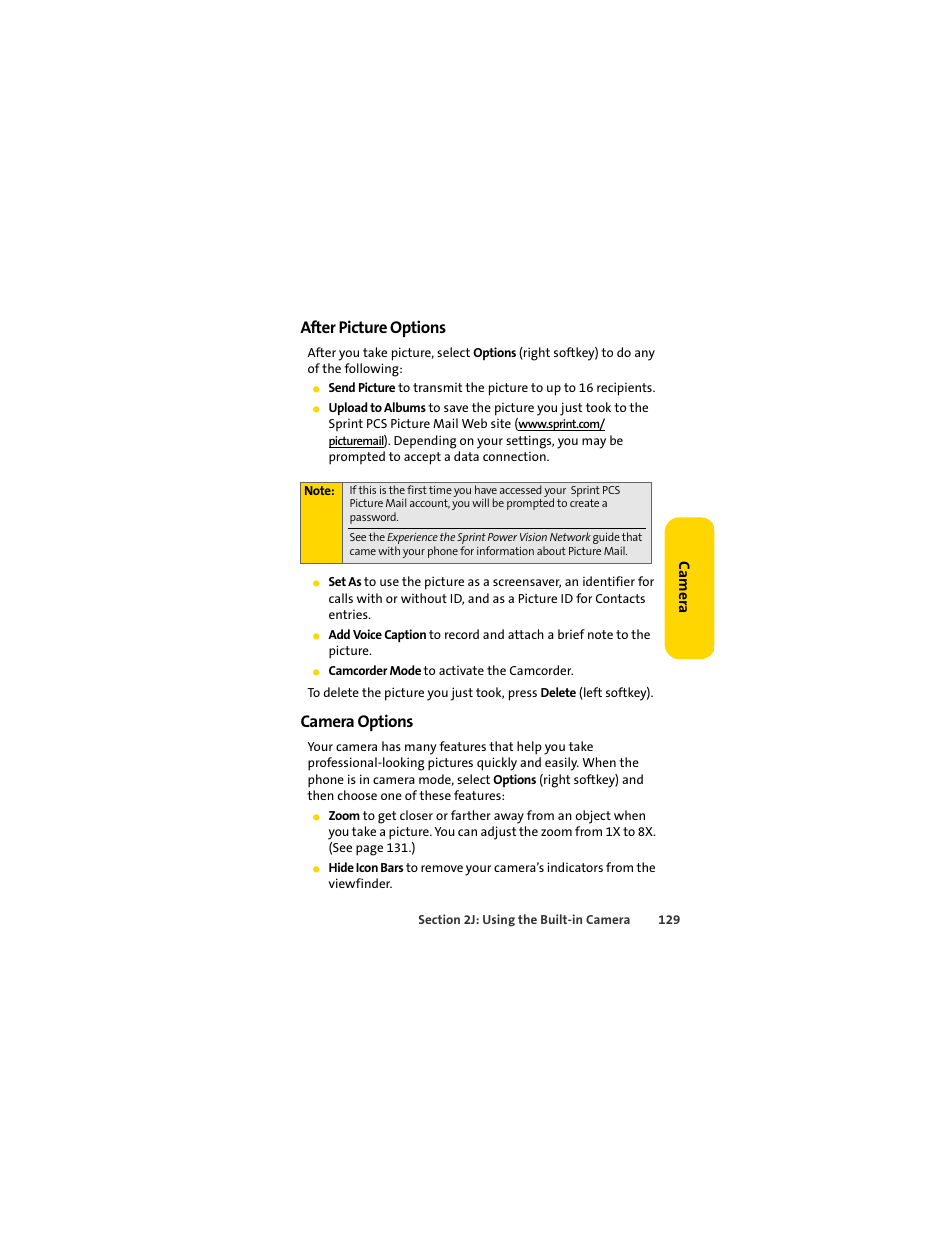 After picture options, Camera options | Sprint Nextel MOTOSLVR L7C User Manual | Page 145 / 228