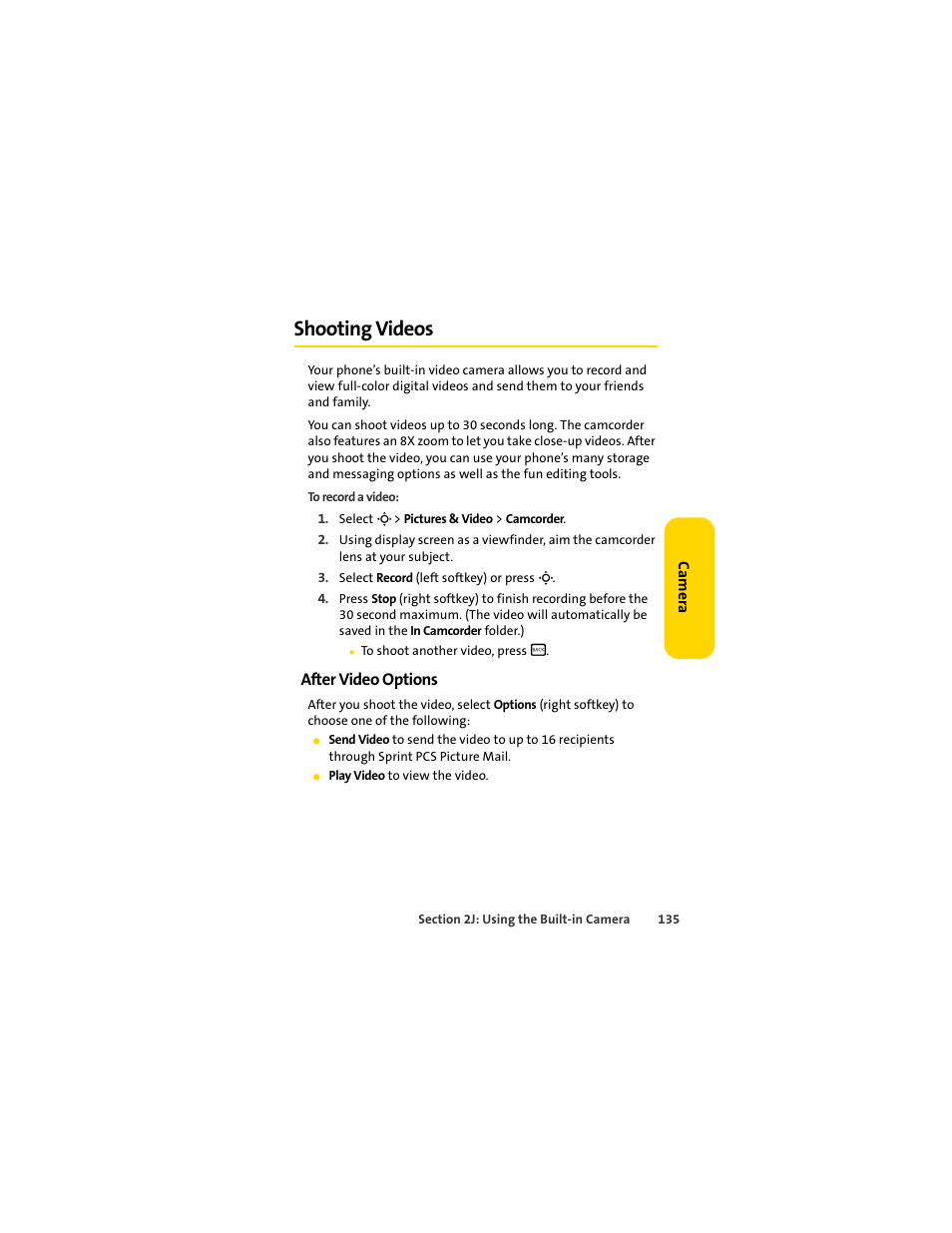 Shooting videos, After video options | Sprint Nextel MOTOSLVR L7C User Manual | Page 151 / 228