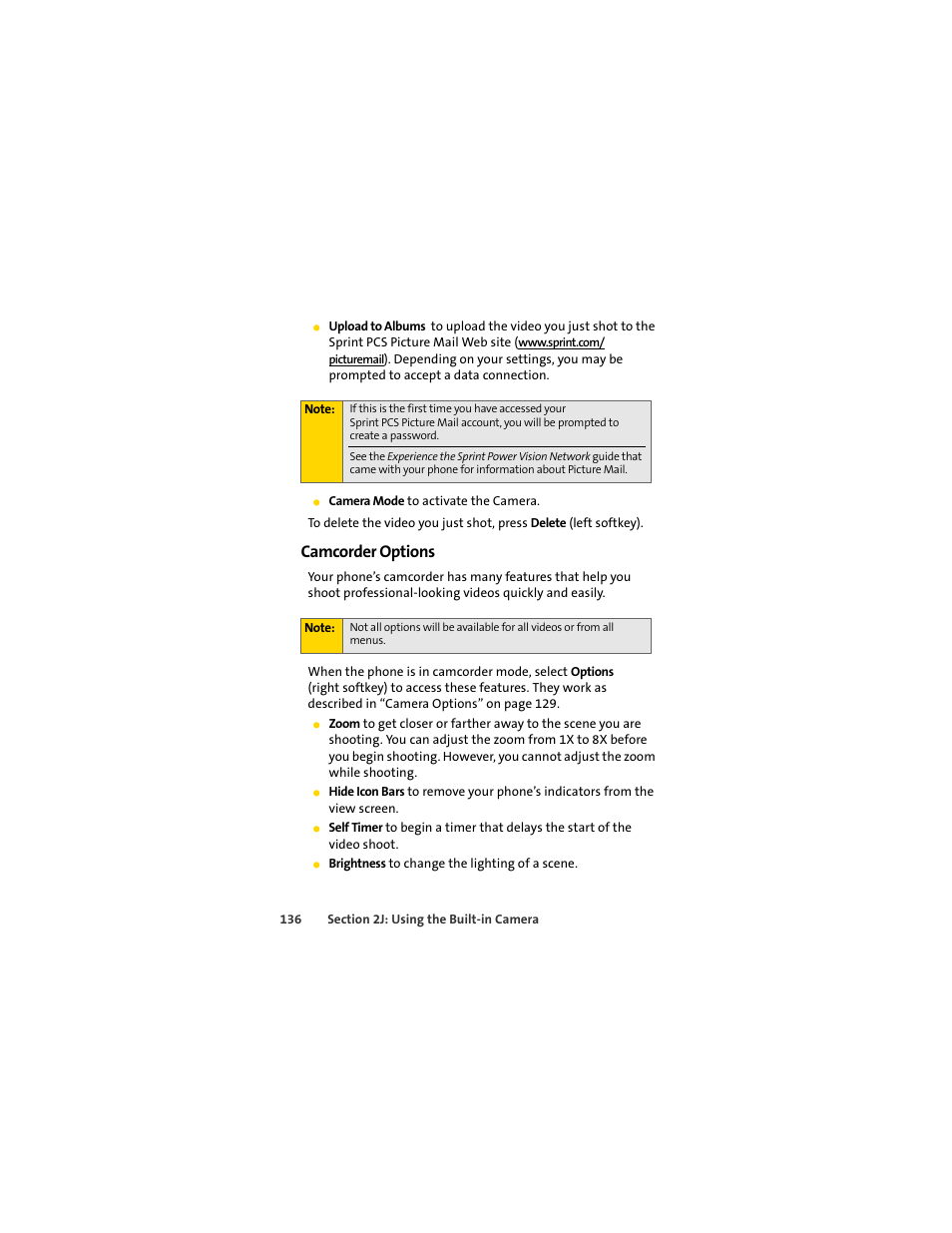 Camcorder options | Sprint Nextel MOTOSLVR L7C User Manual | Page 152 / 228