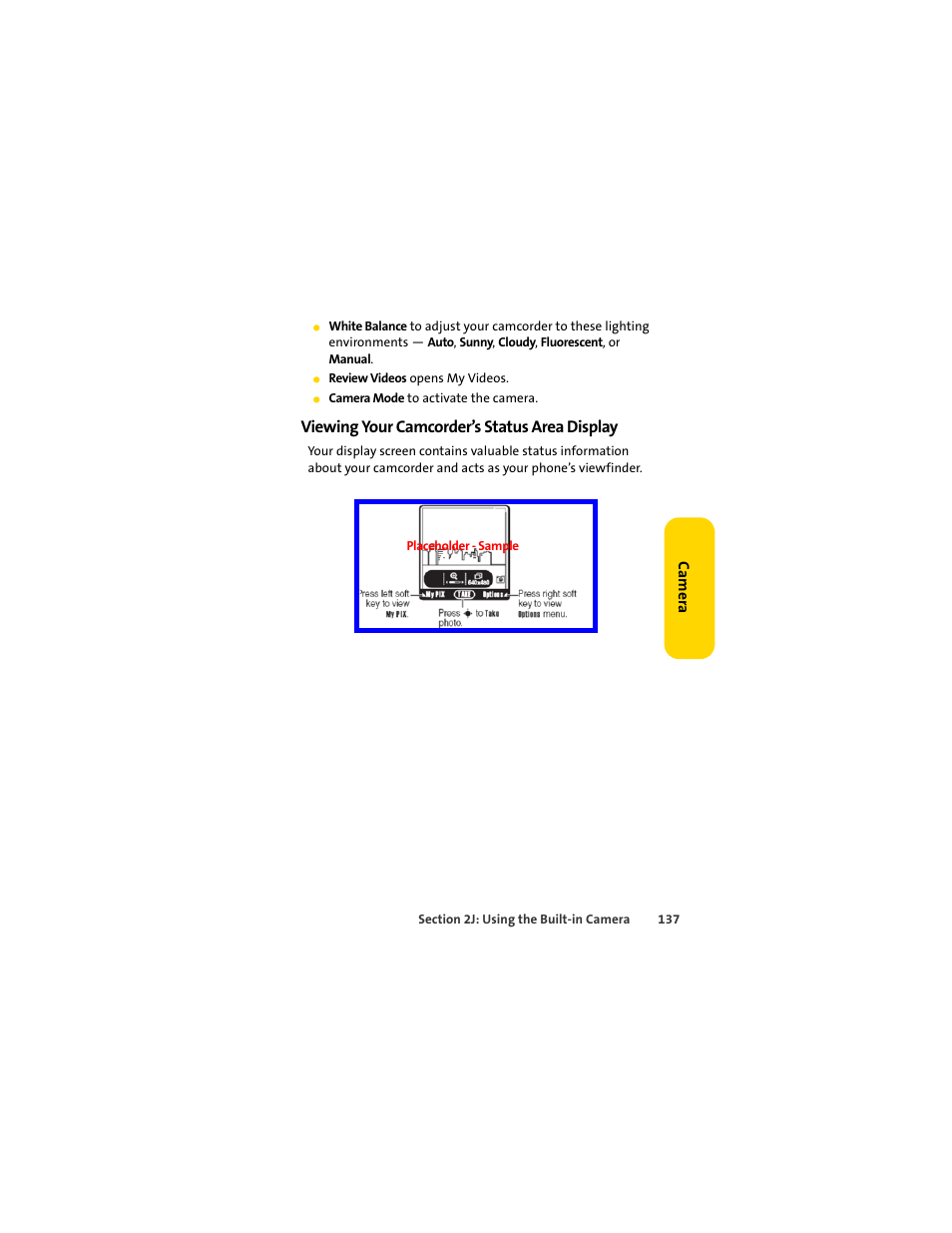 Viewing your camcorder’s status area display | Sprint Nextel MOTOSLVR L7C User Manual | Page 153 / 228