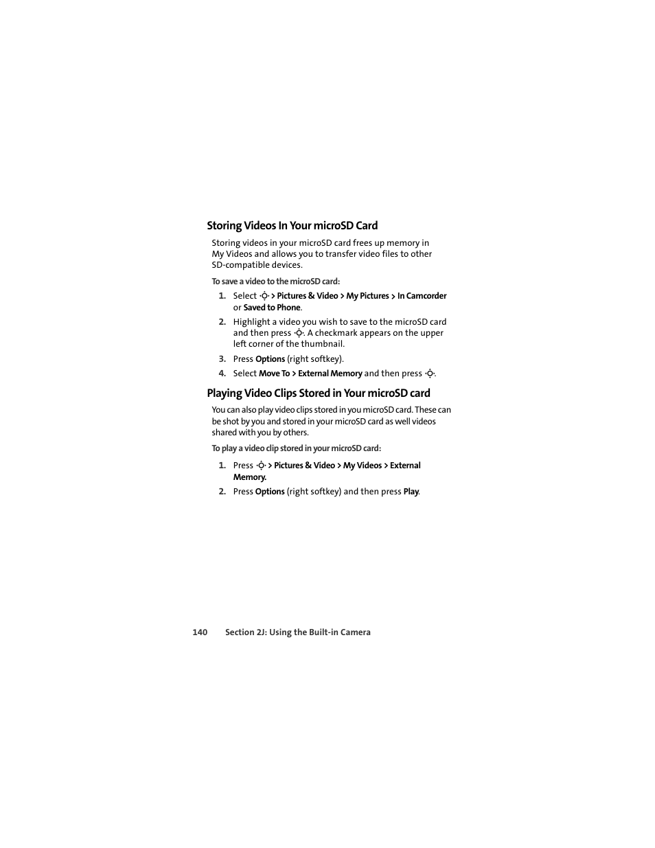 Storing videos in your microsd card, Playing video clips stored in your microsd card | Sprint Nextel MOTOSLVR L7C User Manual | Page 156 / 228