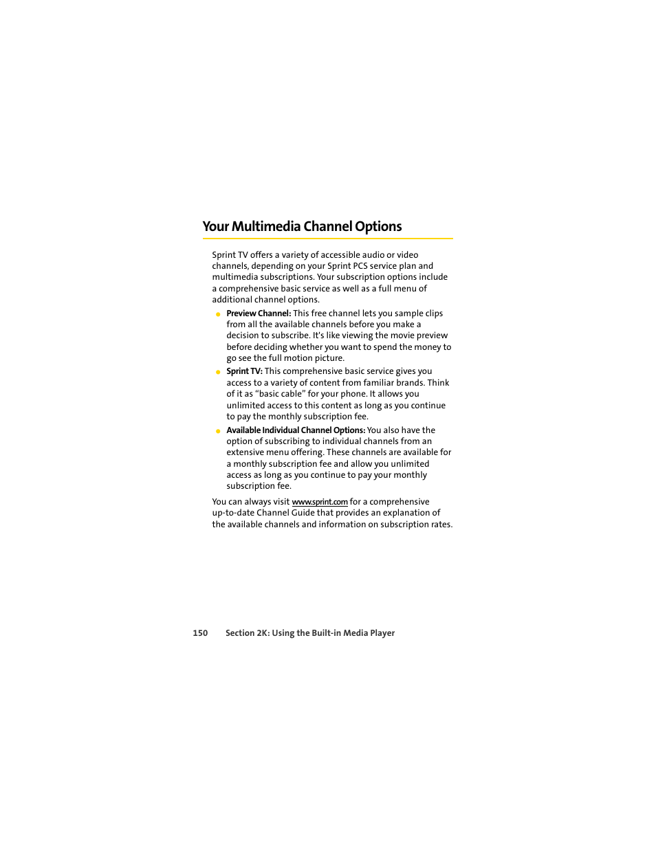 Your multimedia channel options | Sprint Nextel MOTOSLVR L7C User Manual | Page 166 / 228