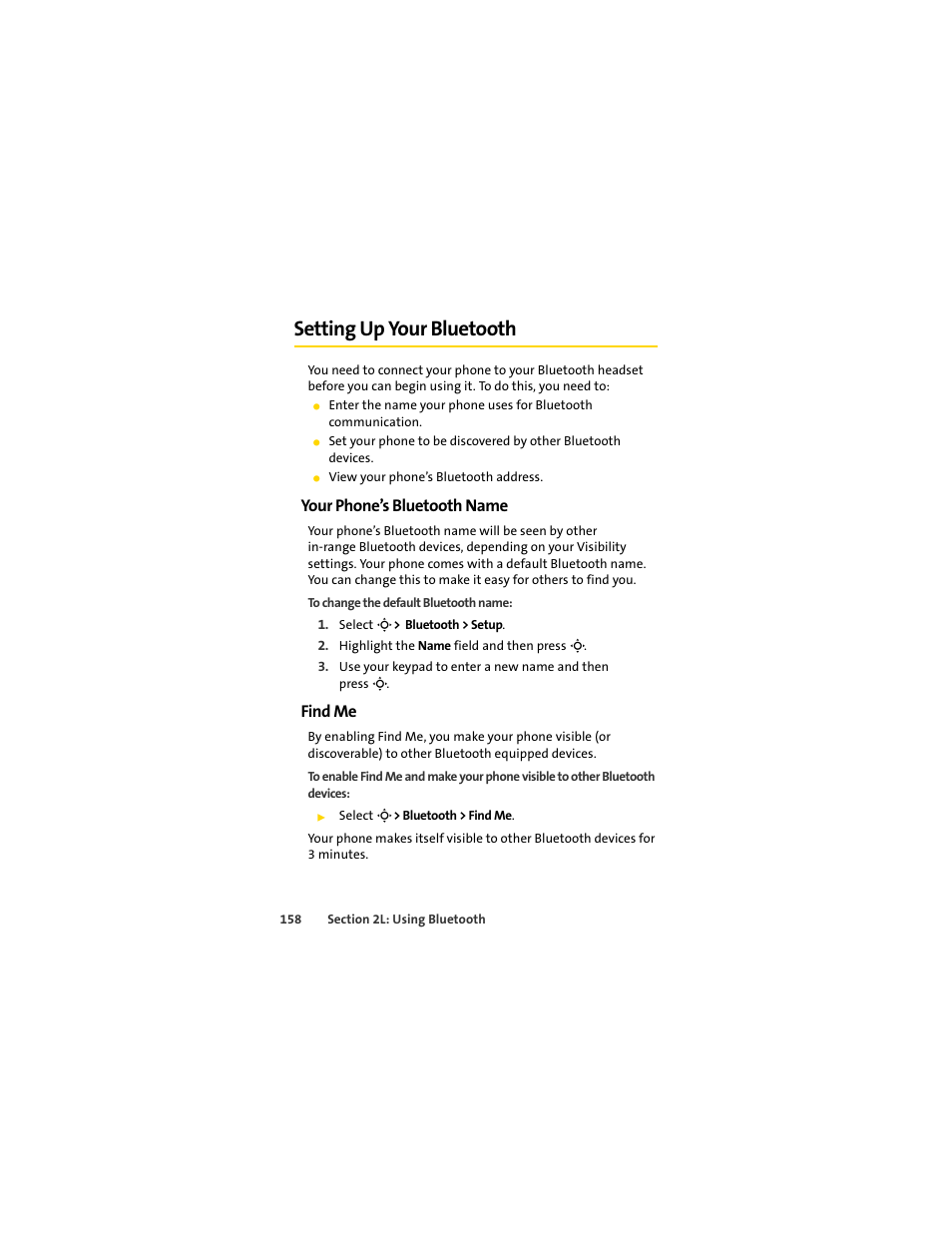 Setting up your bluetooth, Your phone’s bluetooth name, Find me | Sprint Nextel MOTOSLVR L7C User Manual | Page 174 / 228