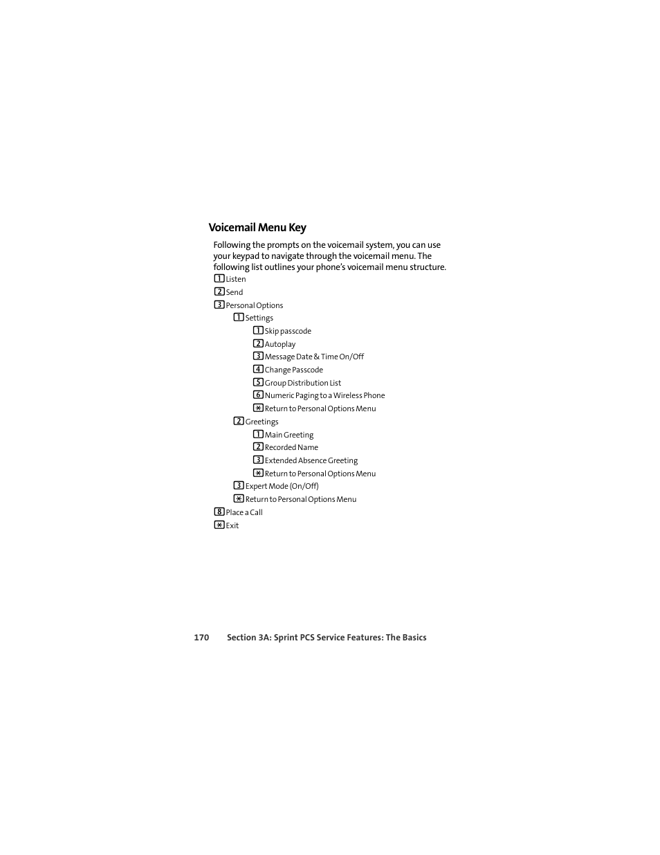 Voicemail menu key | Sprint Nextel MOTOSLVR L7C User Manual | Page 186 / 228