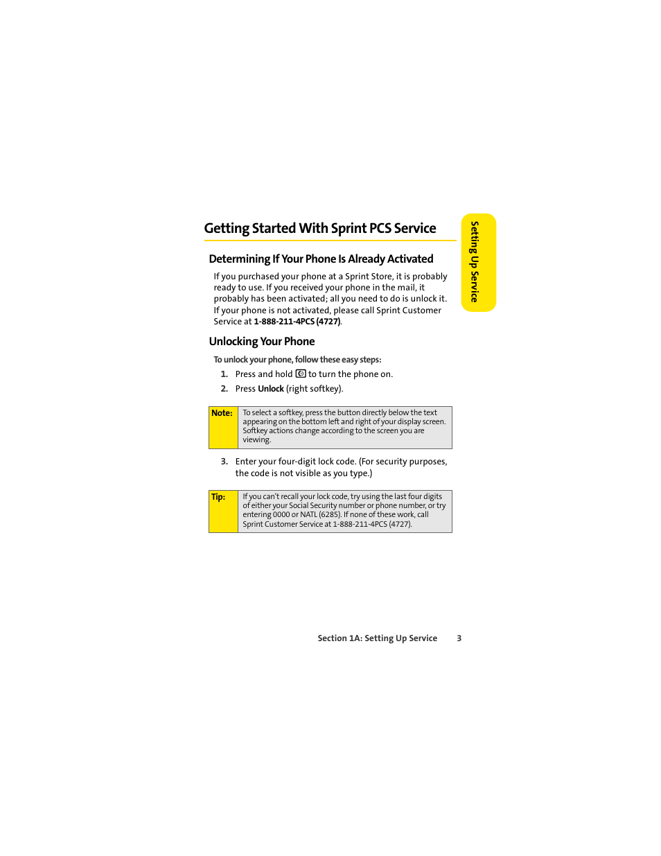 Getting started with sprint pcs service, Determining if your phone is already activated, Unlocking your phone | Sprint Nextel MOTOSLVR L7C User Manual | Page 19 / 228