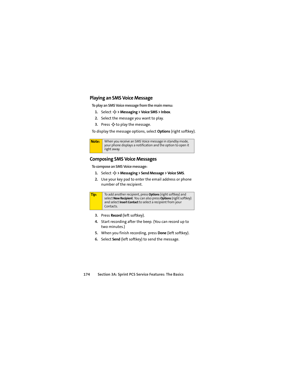 Playing an sms voice message, Composing sms voice messages | Sprint Nextel MOTOSLVR L7C User Manual | Page 190 / 228