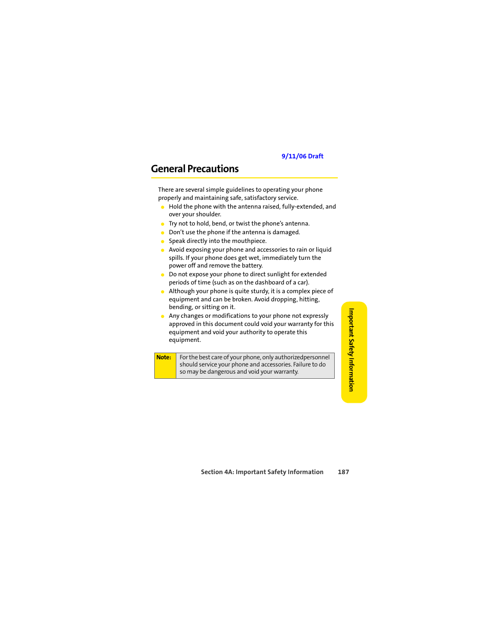 General precautions | Sprint Nextel MOTOSLVR L7C User Manual | Page 203 / 228