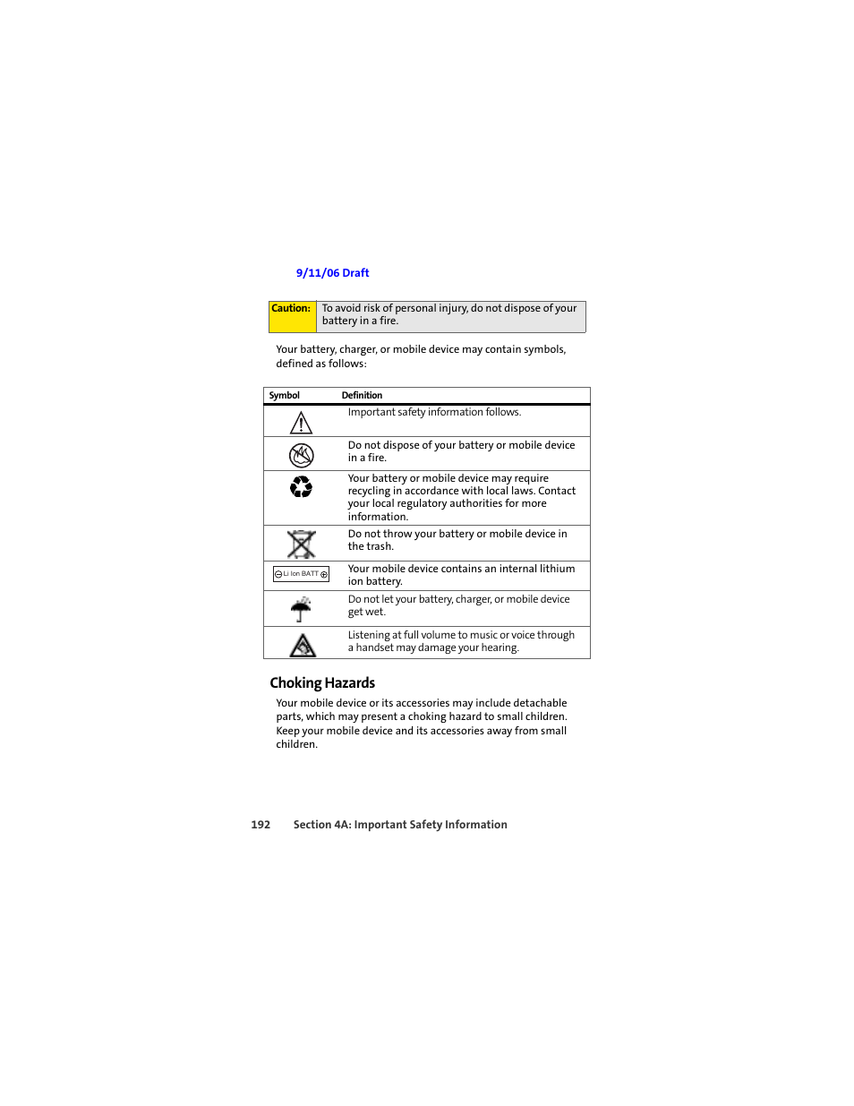 Choking hazards | Sprint Nextel MOTOSLVR L7C User Manual | Page 208 / 228