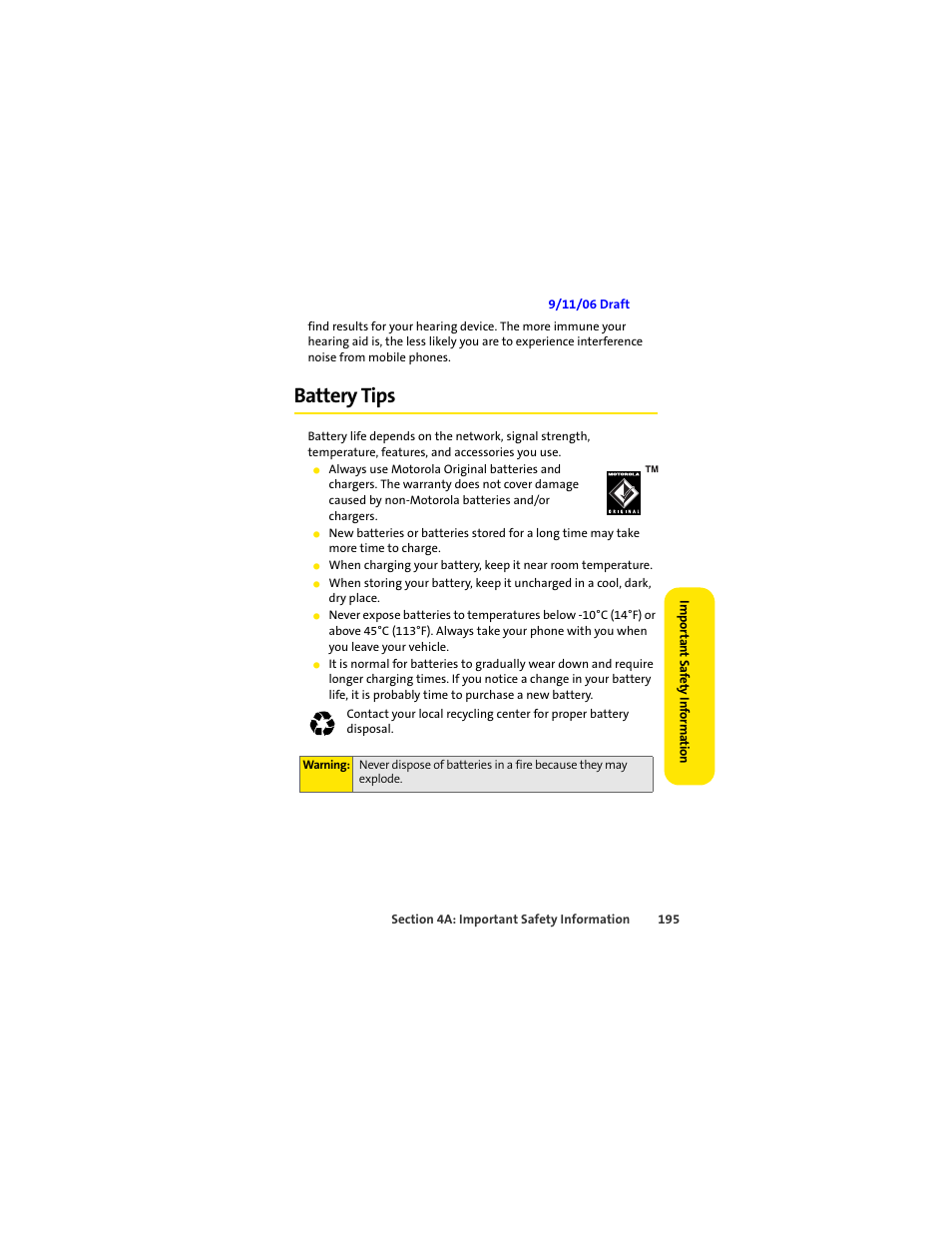 Battery tips | Sprint Nextel MOTOSLVR L7C User Manual | Page 211 / 228