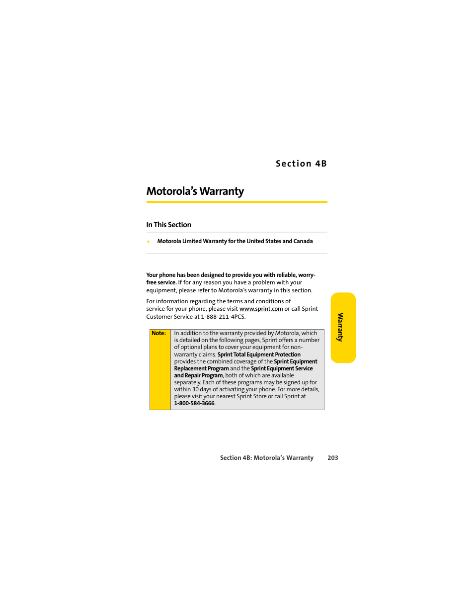 Motorola’s warranty, 4b. motorola’s warranty | Sprint Nextel MOTOSLVR L7C User Manual | Page 219 / 228