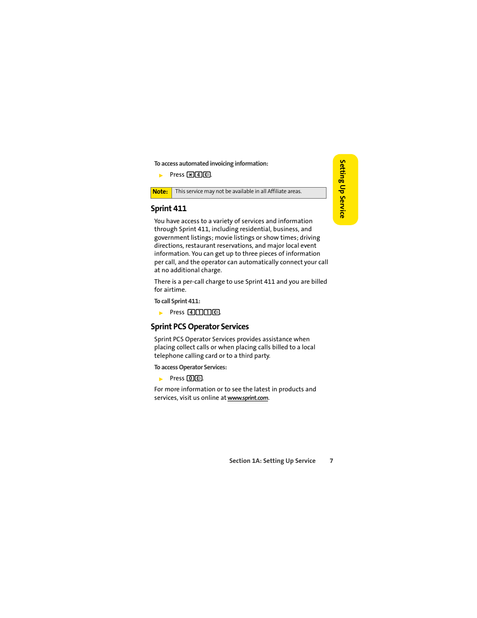 Sprint 411, Sprint pcs operator services | Sprint Nextel MOTOSLVR L7C User Manual | Page 23 / 228