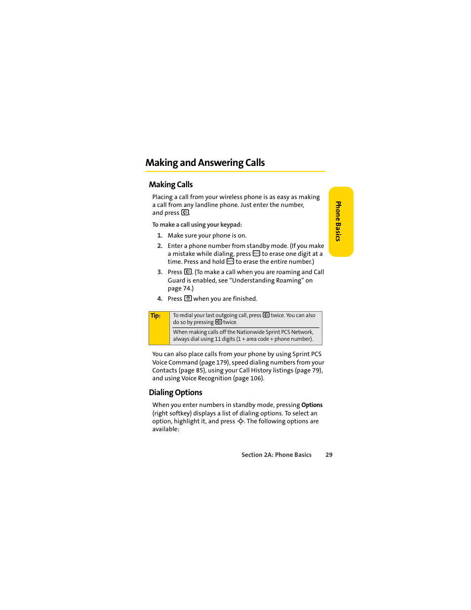 Making and answering calls, Making calls, Dialing options | Sprint Nextel MOTOSLVR L7C User Manual | Page 45 / 228