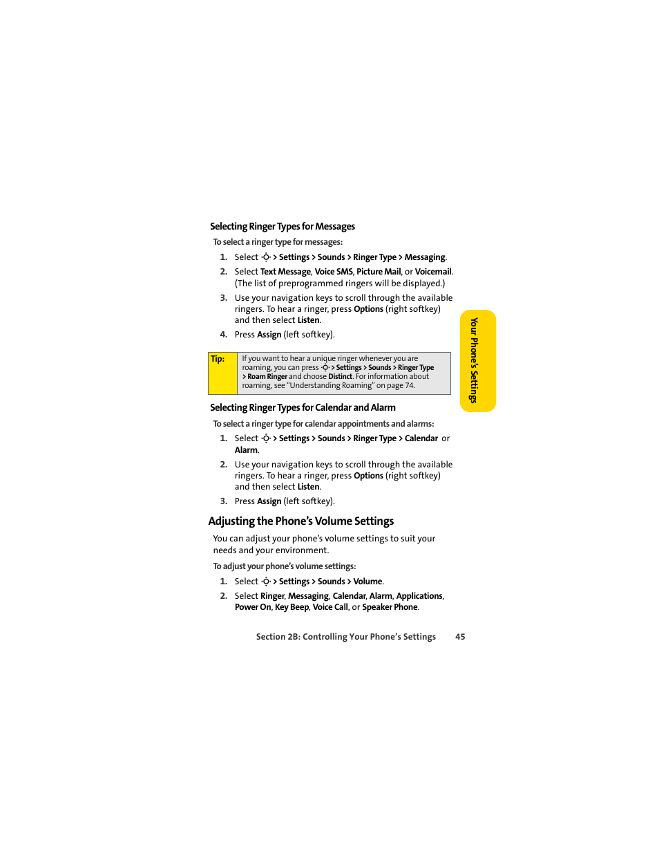 Adjusting the phone’s volume settings | Sprint Nextel MOTOSLVR L7C User Manual | Page 61 / 228