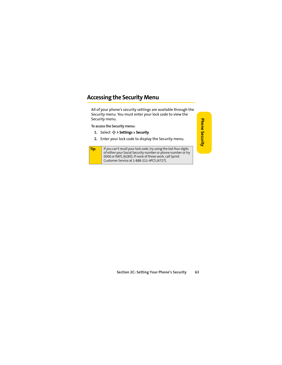 Accessing the security menu | Sprint Nextel MOTOSLVR L7C User Manual | Page 79 / 228