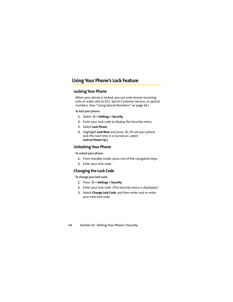 Using your phone’s lock feature, Locking your phone, Unlocking your phone | Changing the lock code | Sprint Nextel MOTOSLVR L7C User Manual | Page 80 / 228