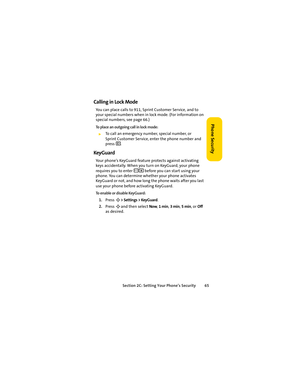 Calling in lock mode, Keyguard | Sprint Nextel MOTOSLVR L7C User Manual | Page 81 / 228