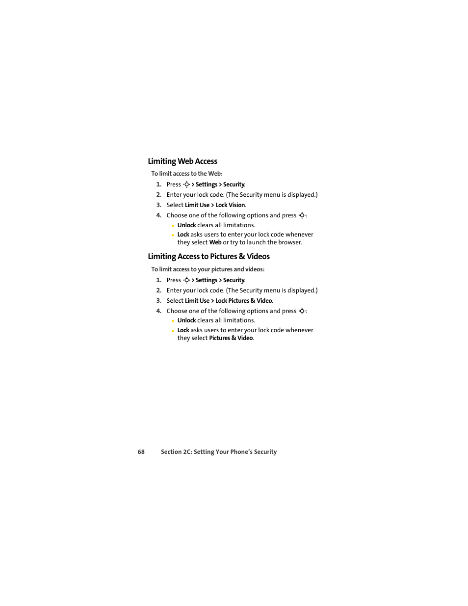Limiting web access, Limiting access to pictures & videos | Sprint Nextel MOTOSLVR L7C User Manual | Page 84 / 228
